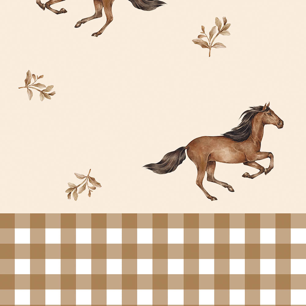 Horses And Check Brown Tapeta