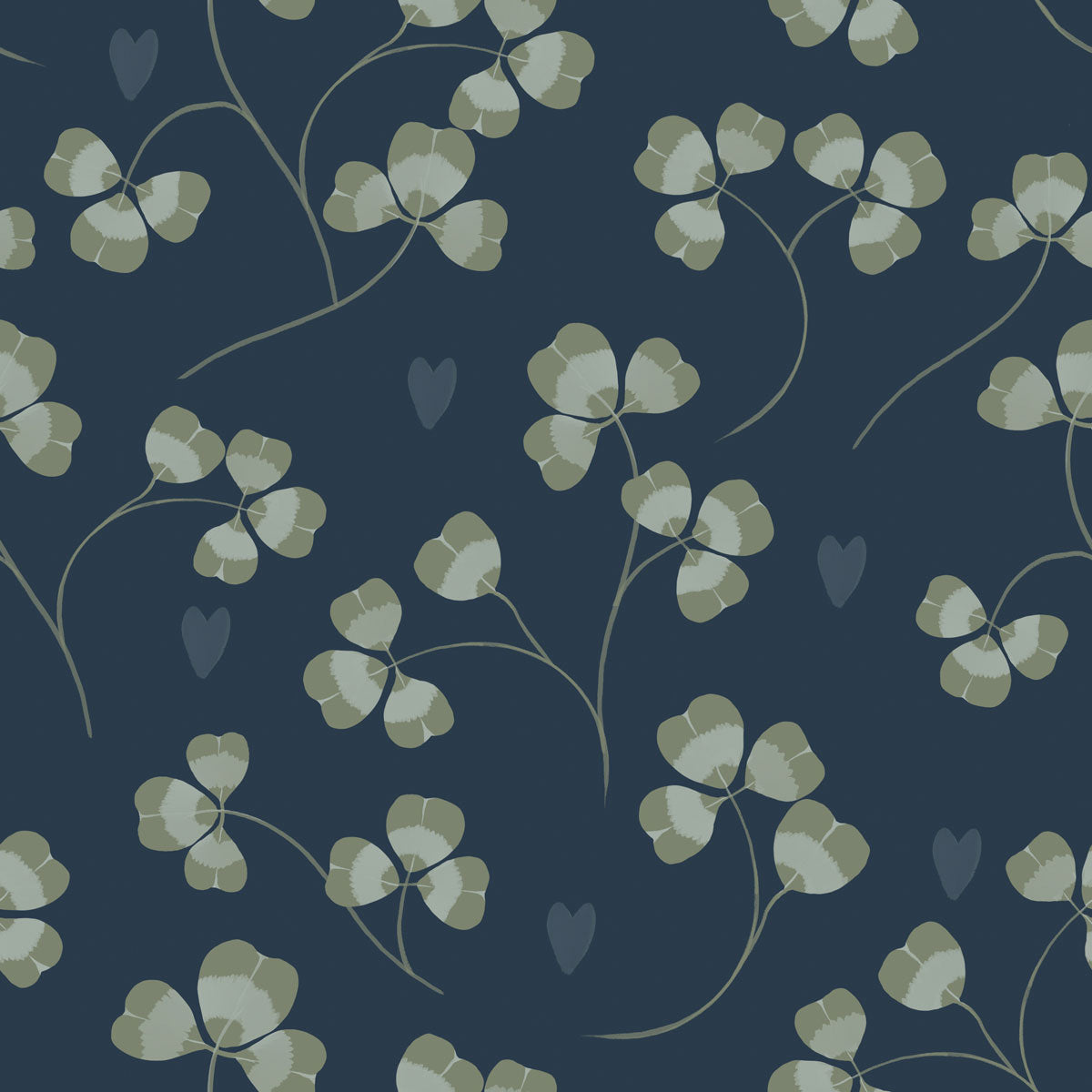 Pastel Clovers and Hearts Navy Blue Tapeta