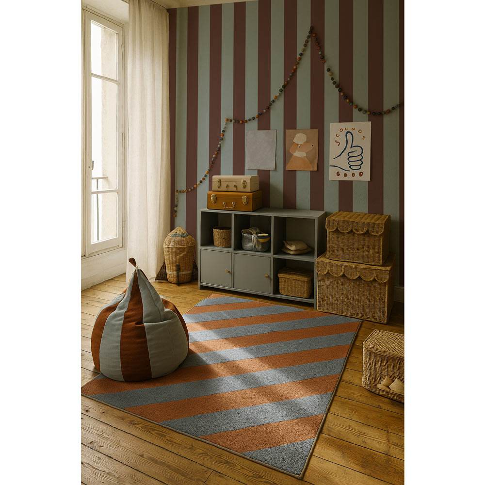 Wide stripes classy brown and misty blue Tapeta