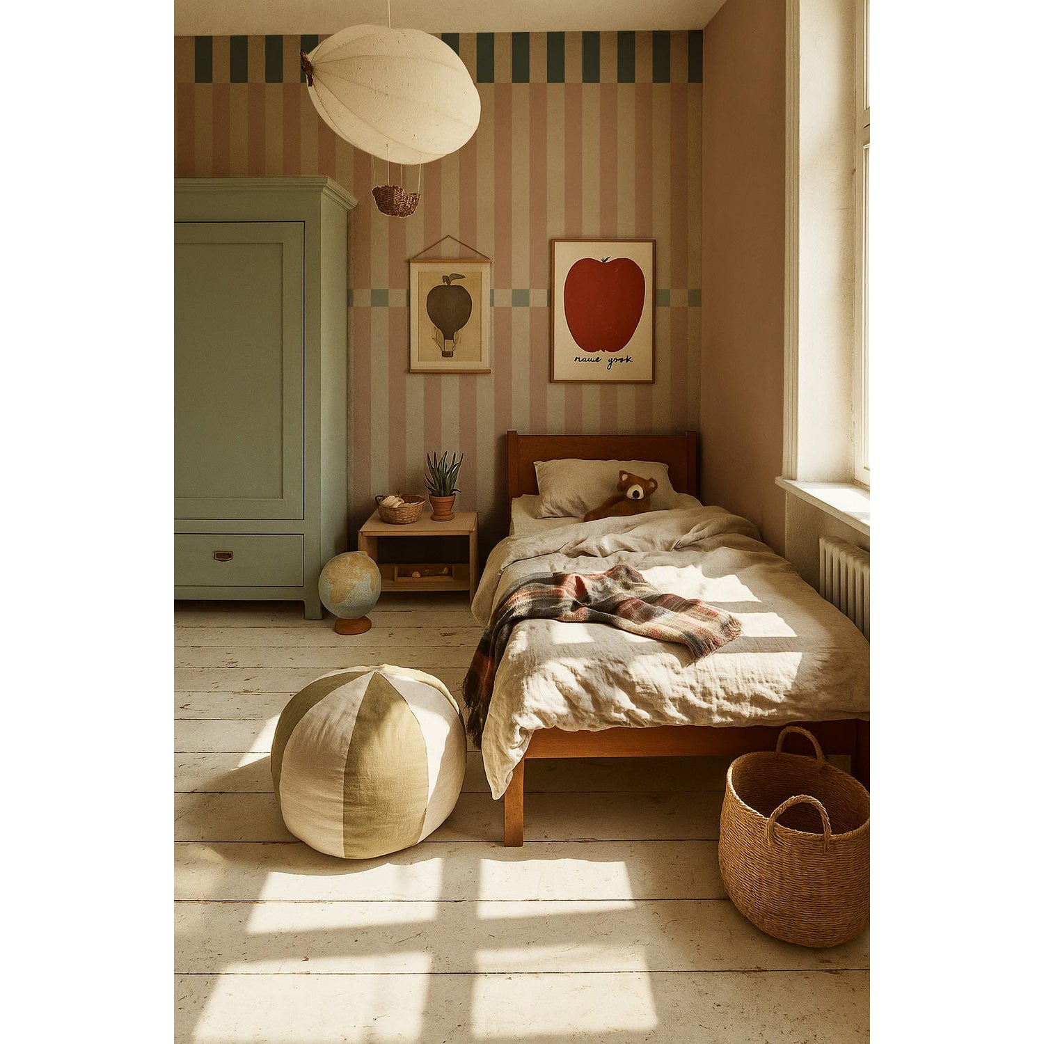 Stripes happy cherry pink and green Tapeta