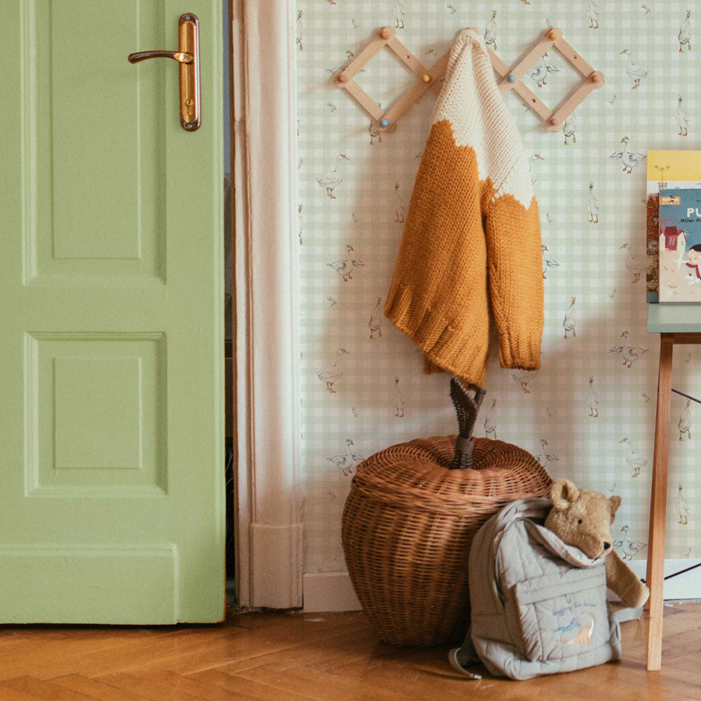 Ducks on Check Green Tapeta