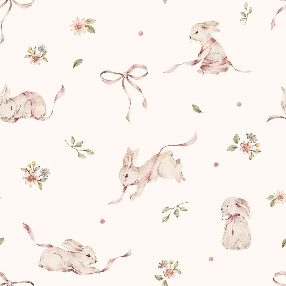 Pink Rabbits On White Tapeta