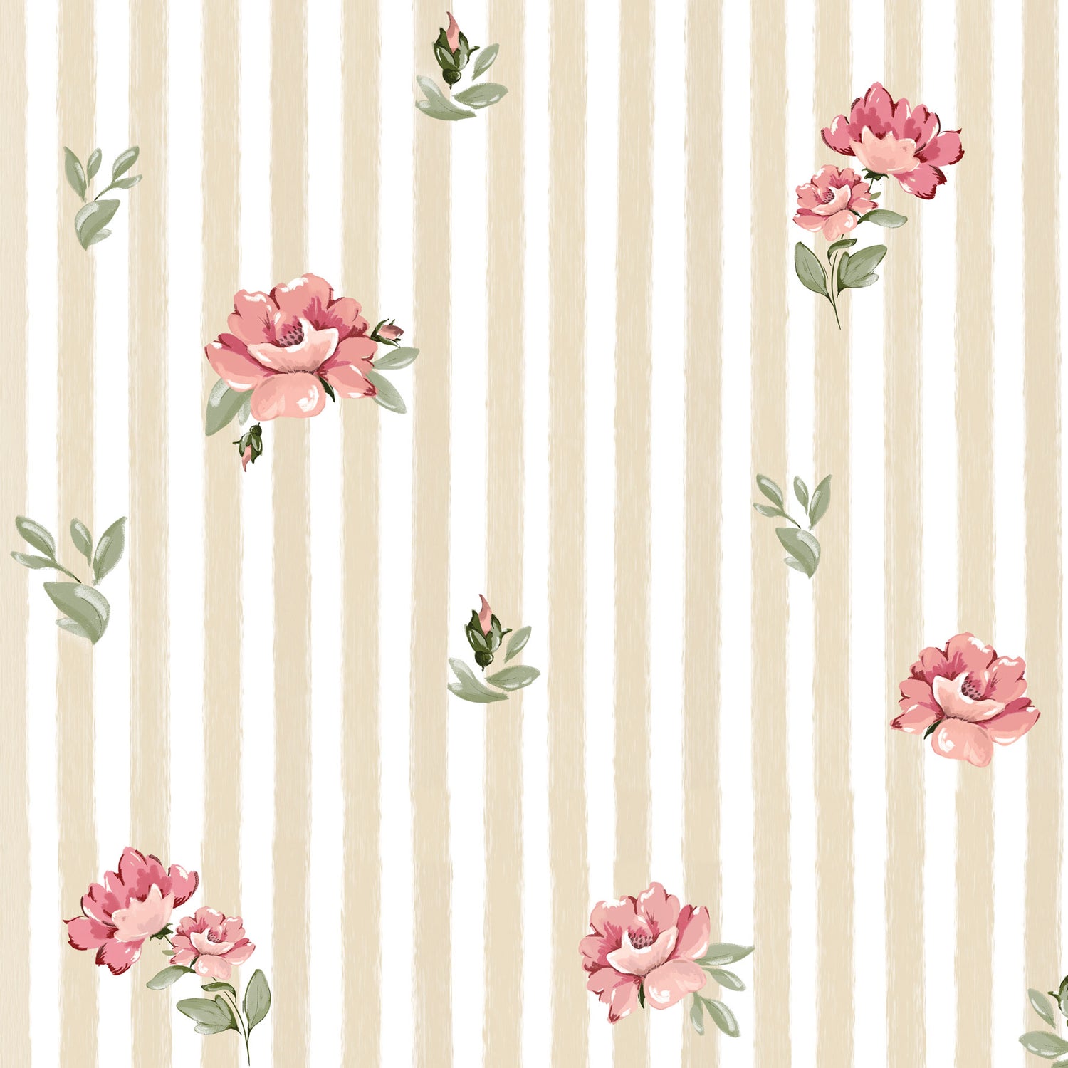Pink Roses on Stripes Tapeta